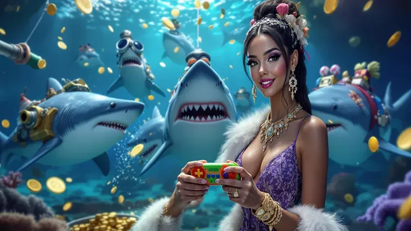 Arena tembak ikan dengan target bergerak di layar permainan