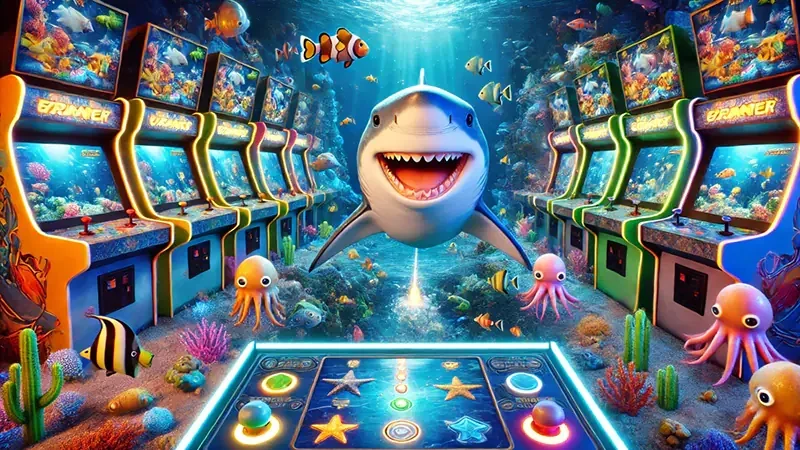 Adegan target ikan dan efek visual di permainan arcade